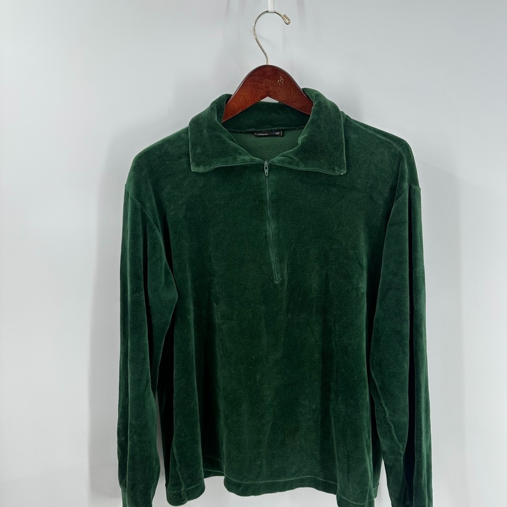 Vintage Y2K Towncraft JC Penny Quarter Zip Velour Pullover Sweatshirt Green M
